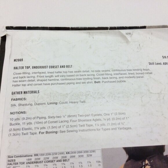 Mccalls 2069 Renegade Cosplay Pattern Plus Size Corset Laced Halter Sz 18W-24W - Picture 5 of 10